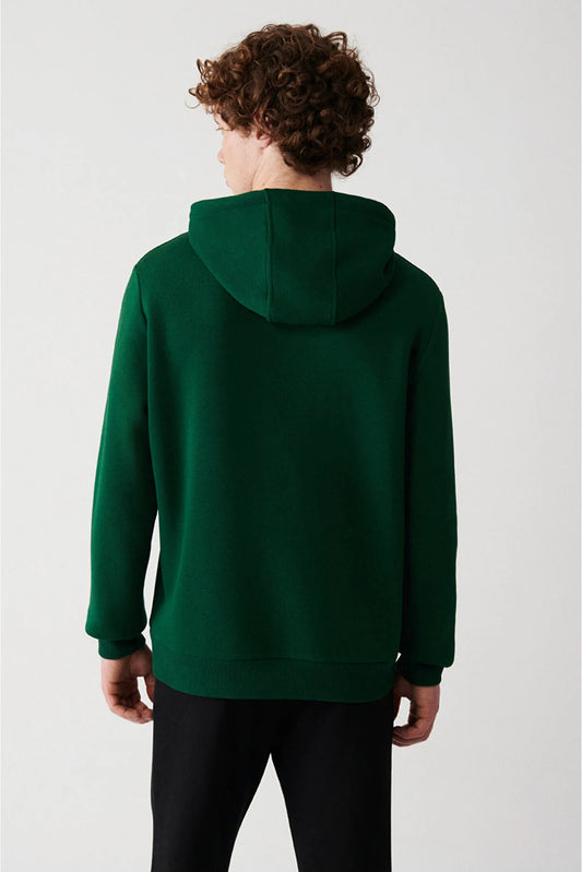 Avva Men's Green Hooded With Fleece Inner Collar Sweatshirt