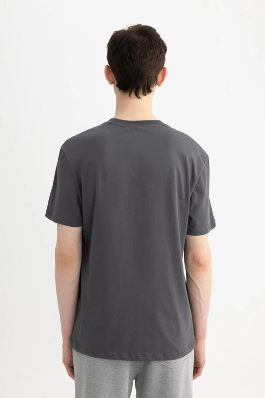 Defacto Men's Grey New Regular Fit 100% Cotton T-Shirt
