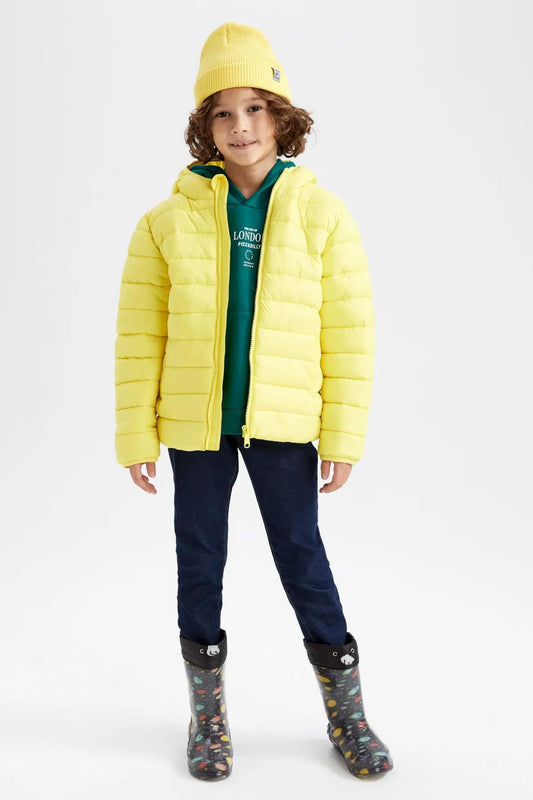Defacto Boy's Yellow Water Repellent Hooded Puffer Coat
