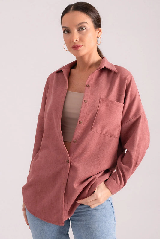 Armonika Women's Rose Pocket Oversize Slim Corduroy Shirt