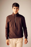 Defacto Men's Coffee Comfort Fit Zippered High Collar Sweatshirt