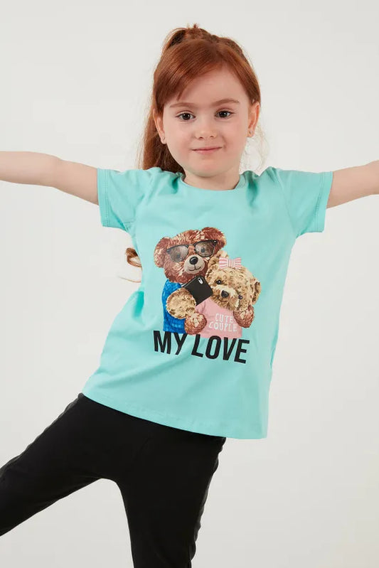 Lela Girl's Mint Cotton T-Shirt
