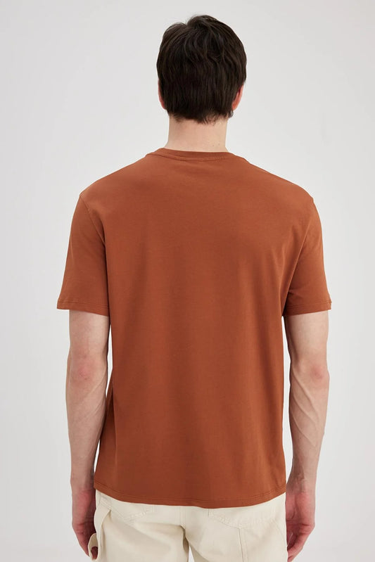 Defacto Men's Brown New Regular Fit 100% Cotton T-Shirt