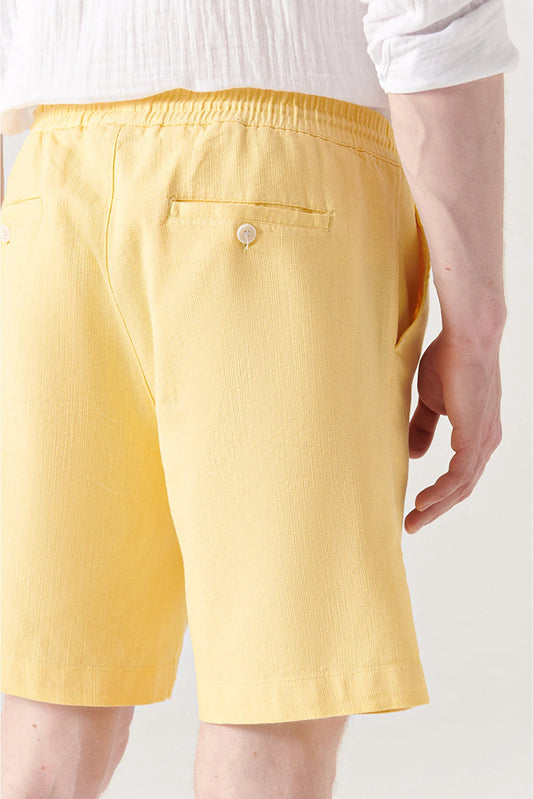 Avva Men's Yellow Cotton Shorts
