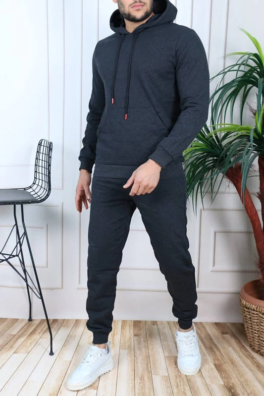 Exsport Men's Anthracite Thread Half Zippered Cotton Inside Winter Tracksuit