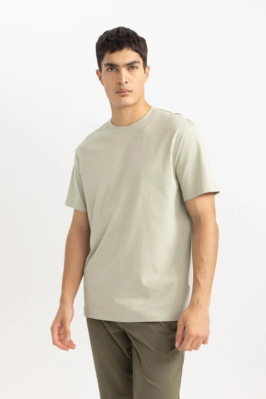 Defacto Men's Khaki New Regular Fit 100% Cotton T-Shirt