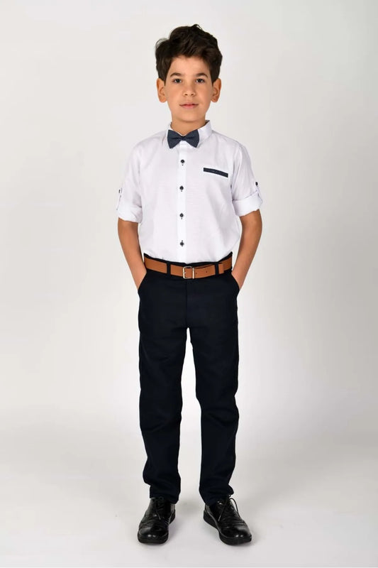 Mnk Boy's White Oxford Shirt 4 Pieces Suit