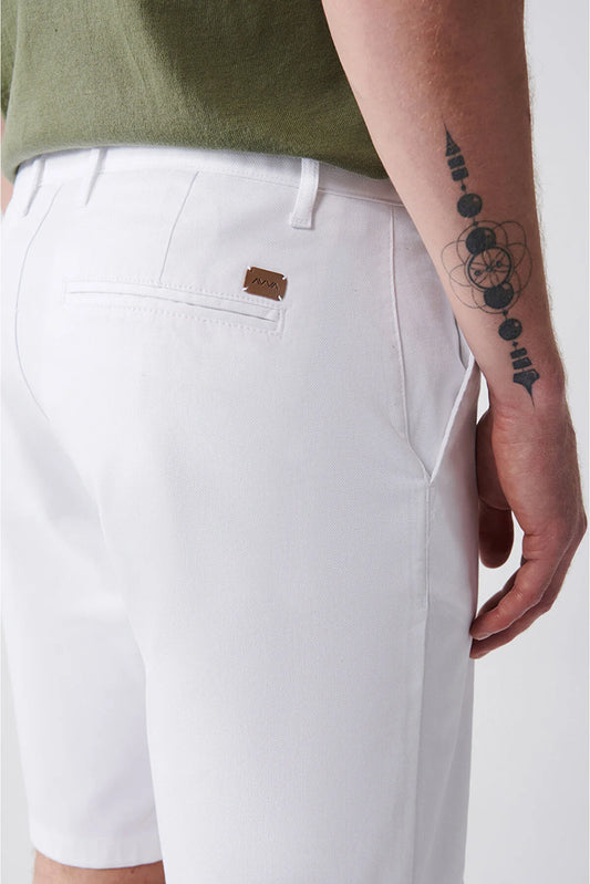 Avva Men's White Dobby Chino Canvas Shorts