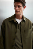Grimelange Men's Khaki Regular Fit Thick Stitching Fabric Jacket