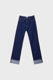 Stradivarius Women's Navy Blue Straight Fit Vintage Jeans