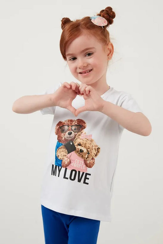 Lela Girl's White Cotton T-Shirt