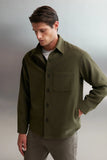 Grimelange Men's Khaki Regular Fit Thick Stitching Fabric Jacket
