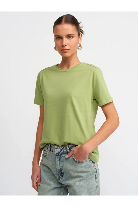 Dilvin Women's Green Cotton T-shirt