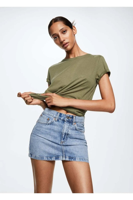 Mango Women's Green Linen-cotton Blend T-Shirt