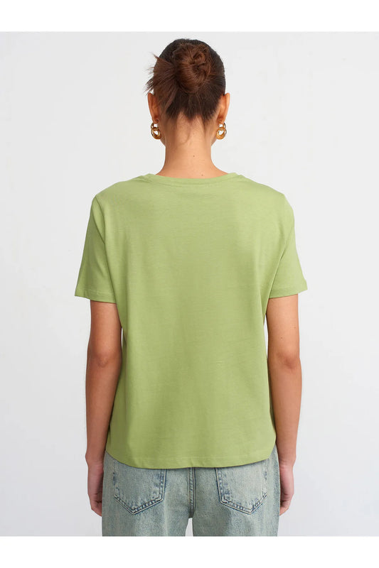 Dilvin Women's Green Cotton T-shirt