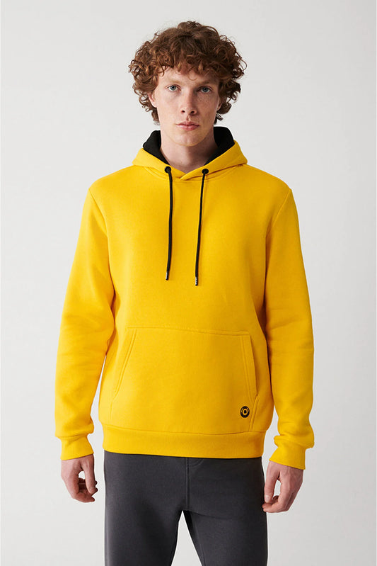 Avva Men's Yellow Hooded With Fleece Inner Collar Sweatshirt