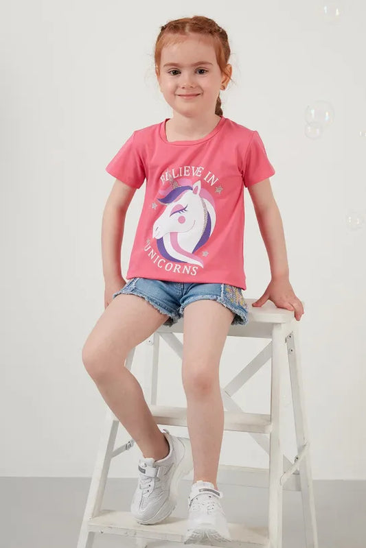 Lela Girl's Pink Cotton T-Shirt