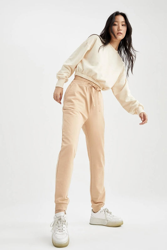 Defacto Women's Beige Lace Waist Pocket Relax Fit Jogger Tracksuit