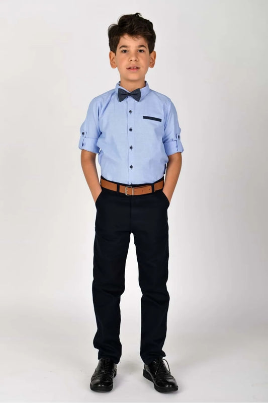 Mnk Boy's Blue Oxford Shirt 4 Pieces Suit