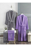 Elmira Textile Women's Purple- Gray Towel 4 Piece Bathrobe