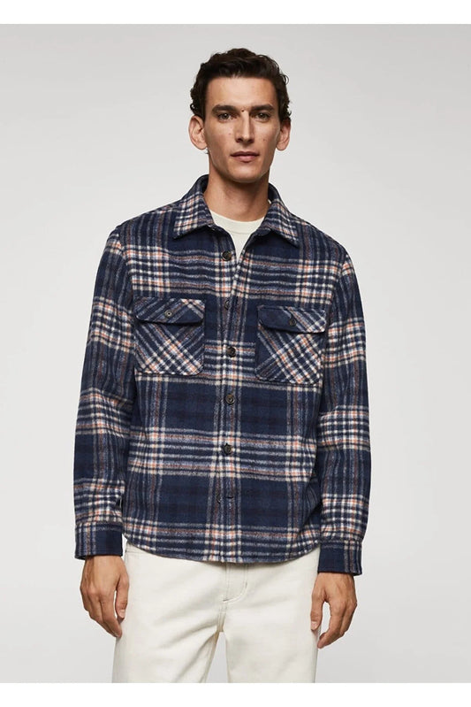 Mango Men's Checked Wool Blend Shirt Jacket