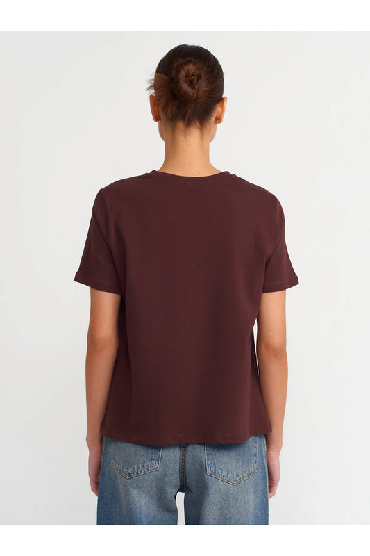 Dilvin Women's Brown Cotton T-shirt