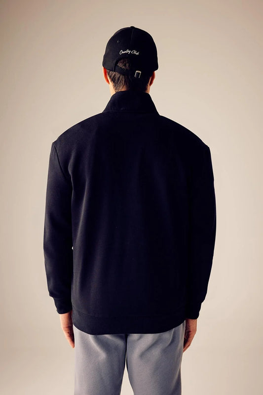 Defacto Men's Black Comfort Fit Zippered High Collar Sweatshirt