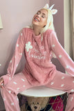 Pijamaevi Women's Pink Hello Winter Patterned Women's Plush Pajama