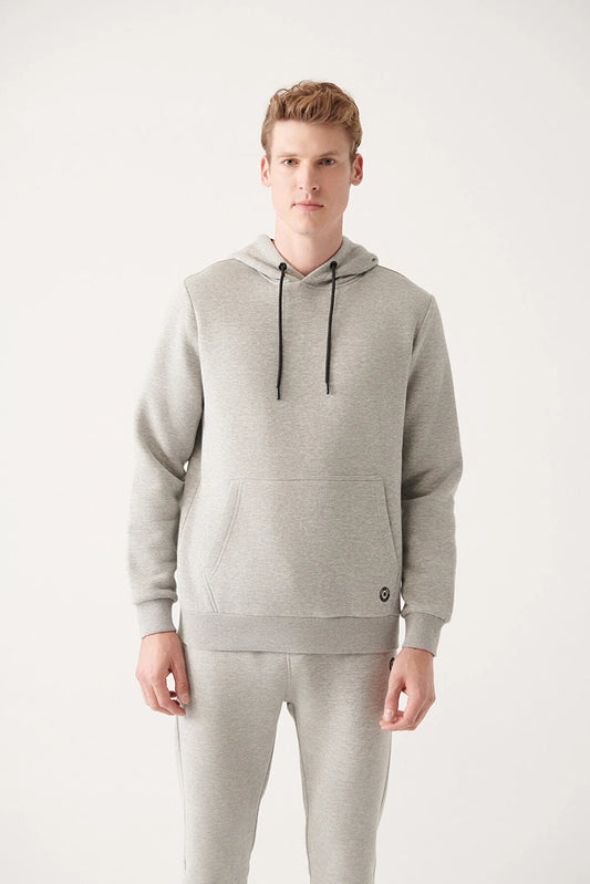 Avva Men's Grey Hooded With Fleece Inner Collar Sweatshirt