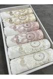 Ayhan Home Kitchen Set of 6 Laced Satin Embroidered Boxed Dowry 30x50 Towels