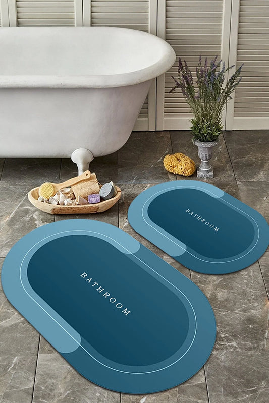 Woolly Home Bathroom Blue 2-Piece Set With Written Stripes Bath Mat