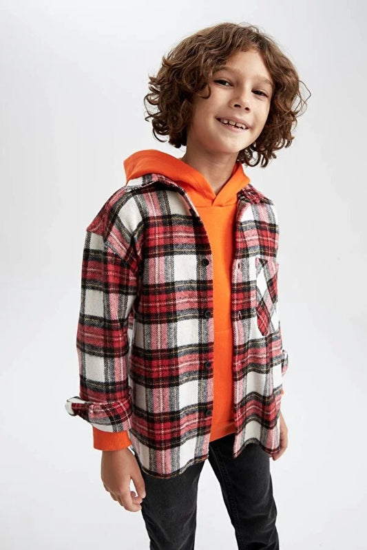 Defacto Boy's Oversize Fit Flannel Long Sleeve Shirt