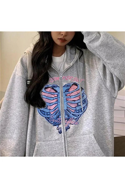 Gofeel Women's Gray Zippered Hooded Cardigan