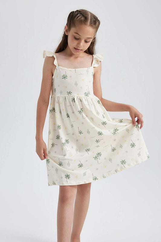 Defacto Girl's White Floral Strap Dress