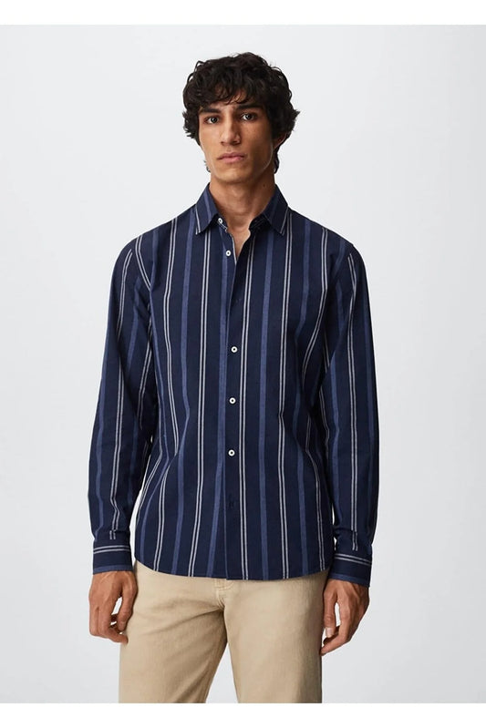 Mango Men's Striped Cotton Shirt