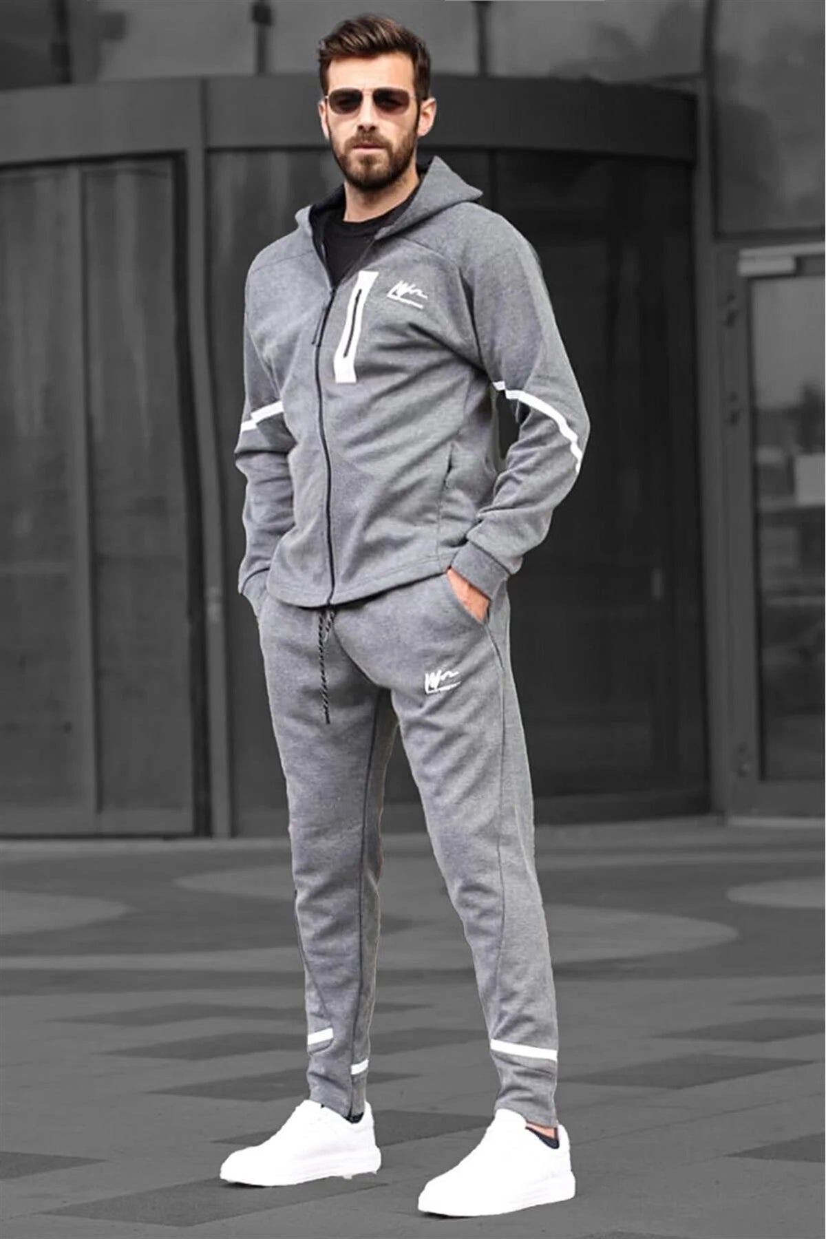 Madmext Men's Grey Hooded Tracksuit