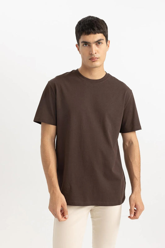 Defacto Men's Coffee New Regular Fit 100% Cotton T-Shirt