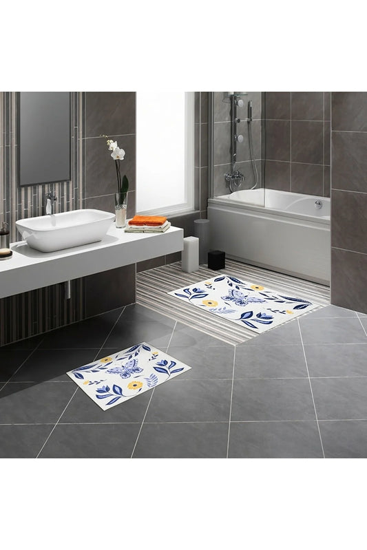 Bespoky Bathroom Butterfly Digital Printing Multicolor Floral Polyester Bath Mat