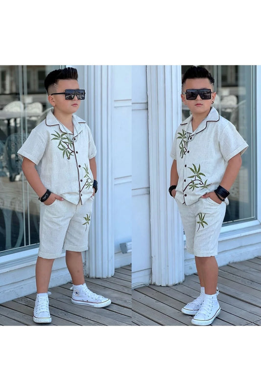 Alpids Boy's Palm Embroidered Linen Sets