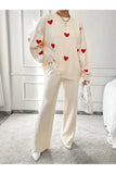Jose Clothing Women's Off-White Heart Embroidery Detail Knitwear Sets