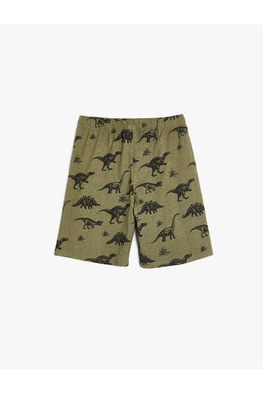 Cotton Boy's Tie Waist Dinosaur Printed Cotton Shorts