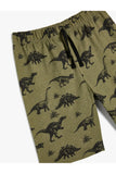 Cotton Boy's Tie Waist Dinosaur Printed Cotton Shorts