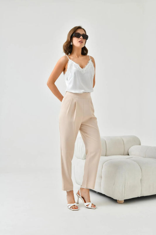 FTZ Woman Women's Elastic Pleated Skinny Leg Trousers