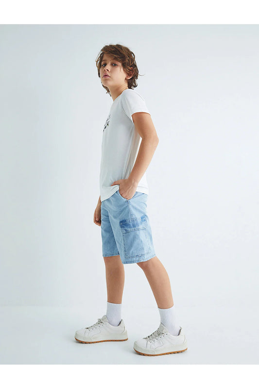Koton Boy's Cargo Denim with Flap Pockets and Elastic Waist Cotton  Shorts