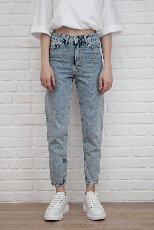 ByCukurovaFrango Luna Blue Snow Wash Mom Boyfriend Jean