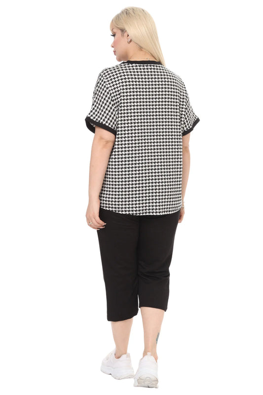 Melsay Women's Plus Size Short Sleeve Garnished Sets
