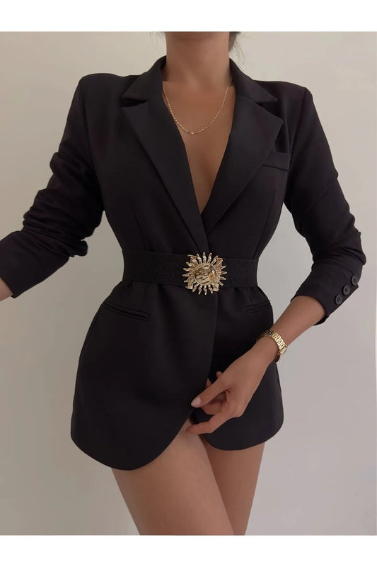 Fiori Women's Gold Buckle Interlocking Elastic Belt