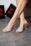 Diya Shoes Women's  Silver Tied Ankle Front Crystal Stone Heels