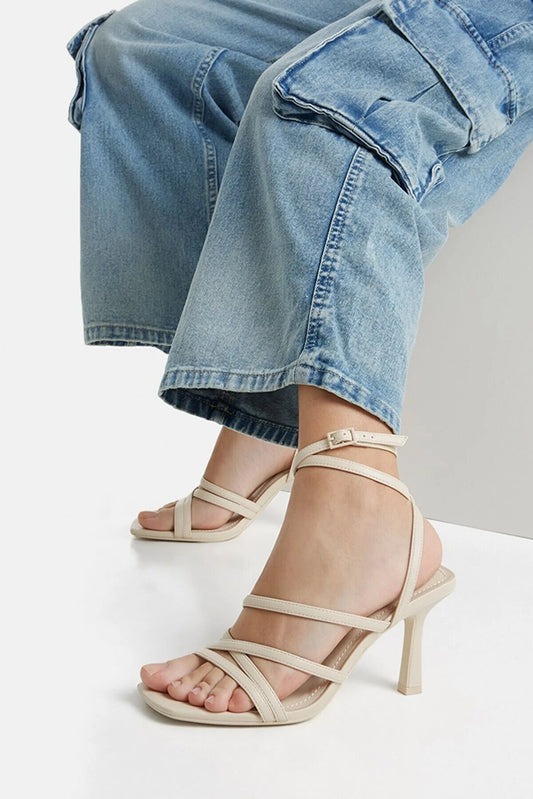 Bershka Women's Slim Strappy Sandals With Ankle Heels