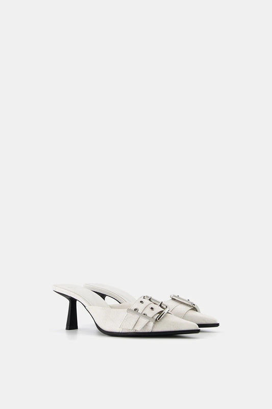 Bershka Open-Back Shoes With Short Pointed And Buckle Heels